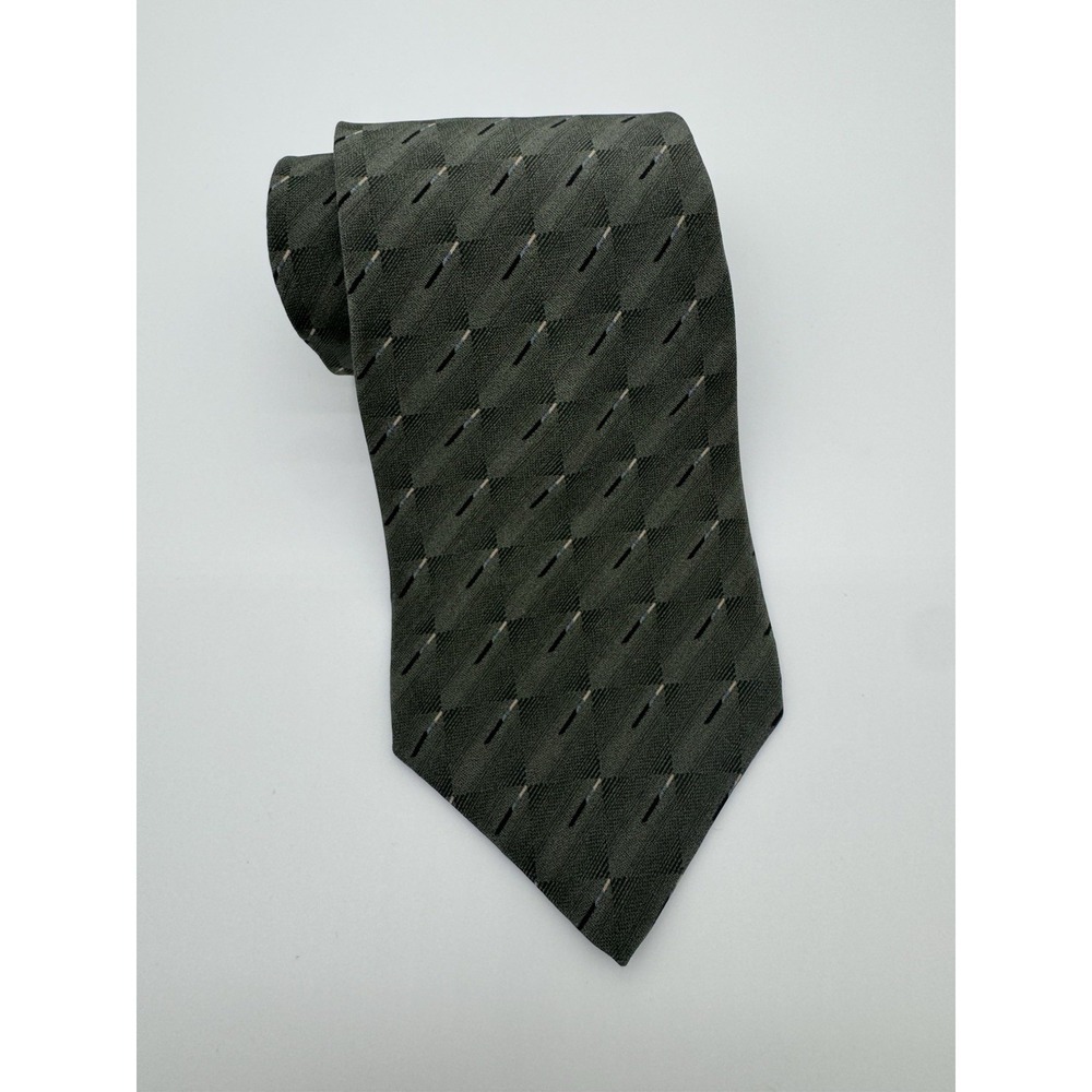 Bill Blass Silk Tie Green Geometric Pattern Classic Designer Necktie USA